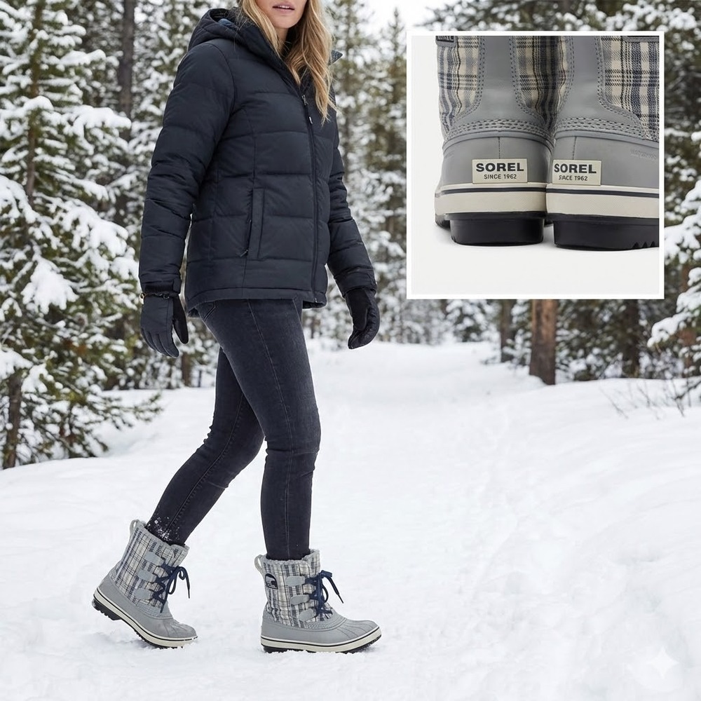 Sorel‎ Tofino Womens 6 Grey Plaid Waterproof Winter Snow Boots NL1800-025